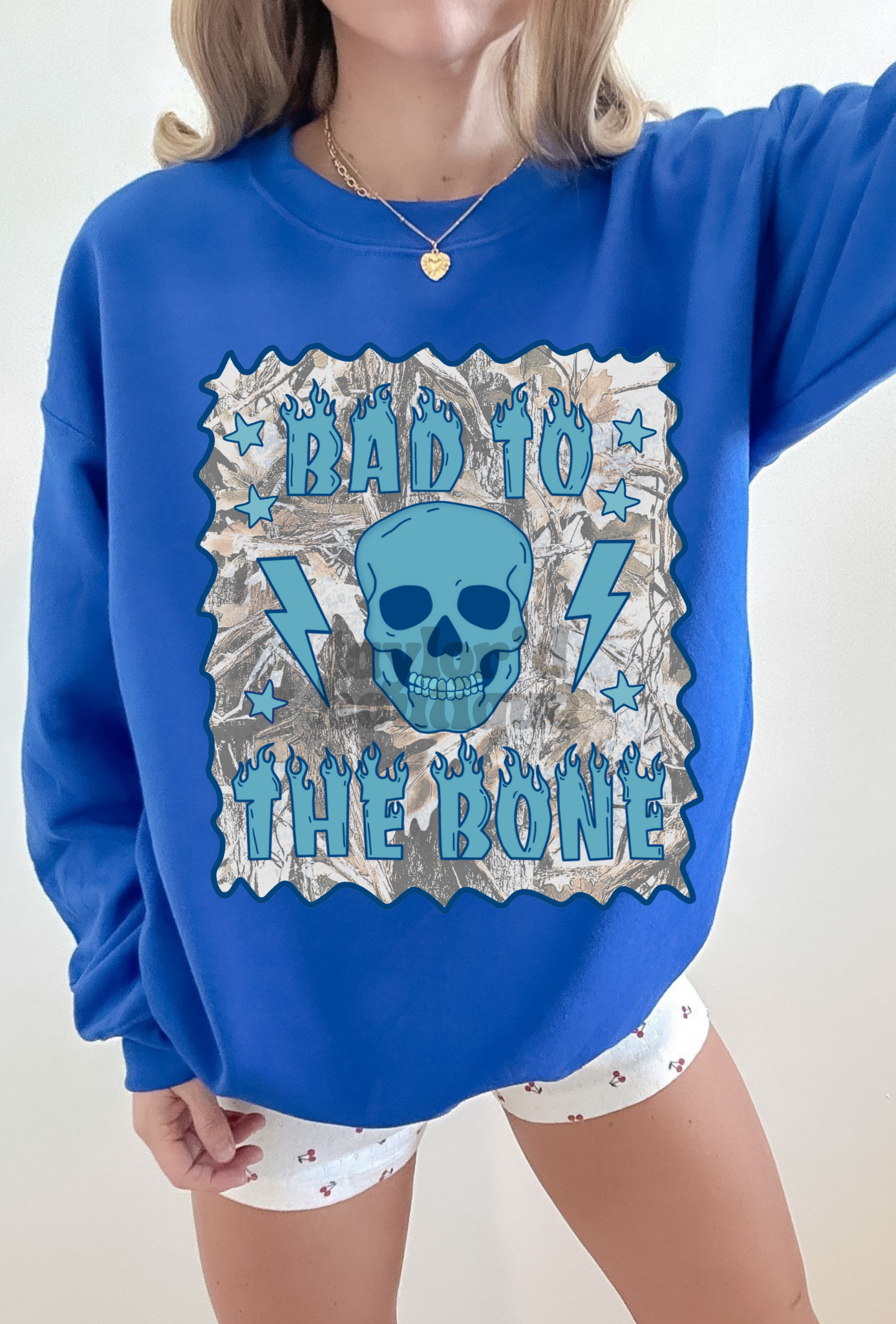 🩵🦴 Bad to the Bone/ Camo Background Tee/ Crew