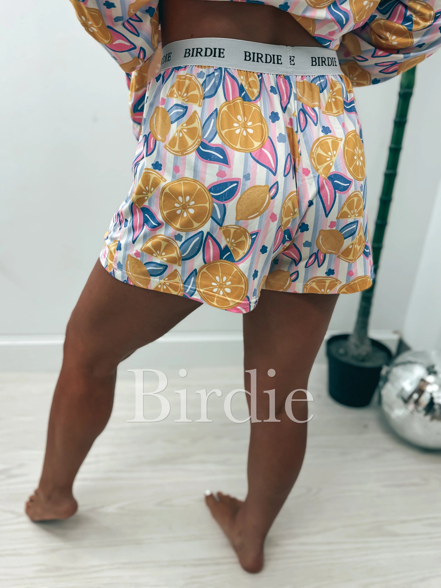 Birdie Two Piece Long Sleeve Boxer Set in Blush Lemonade Dream