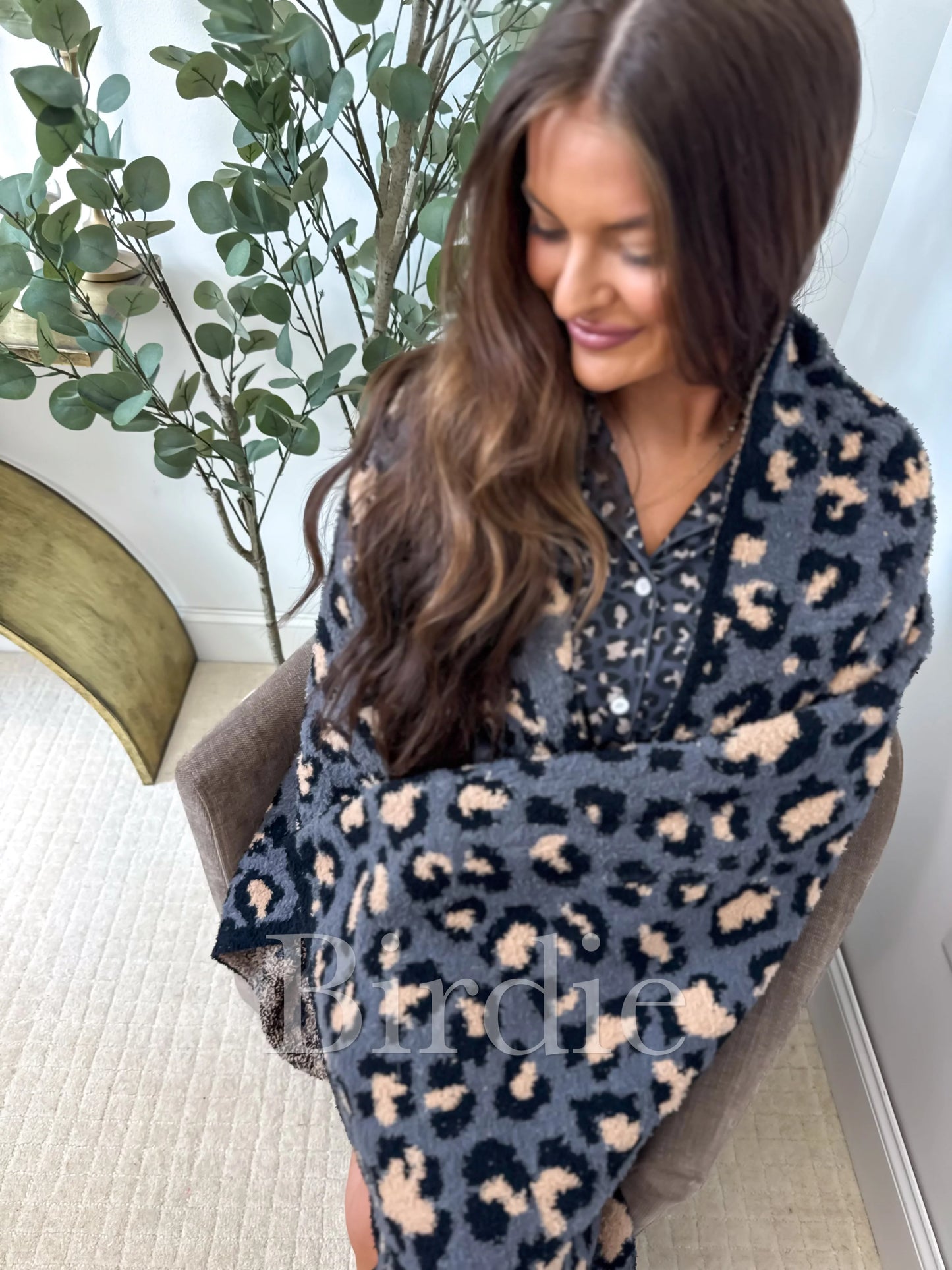 Birdie Indigo Wild Leopard Blanket