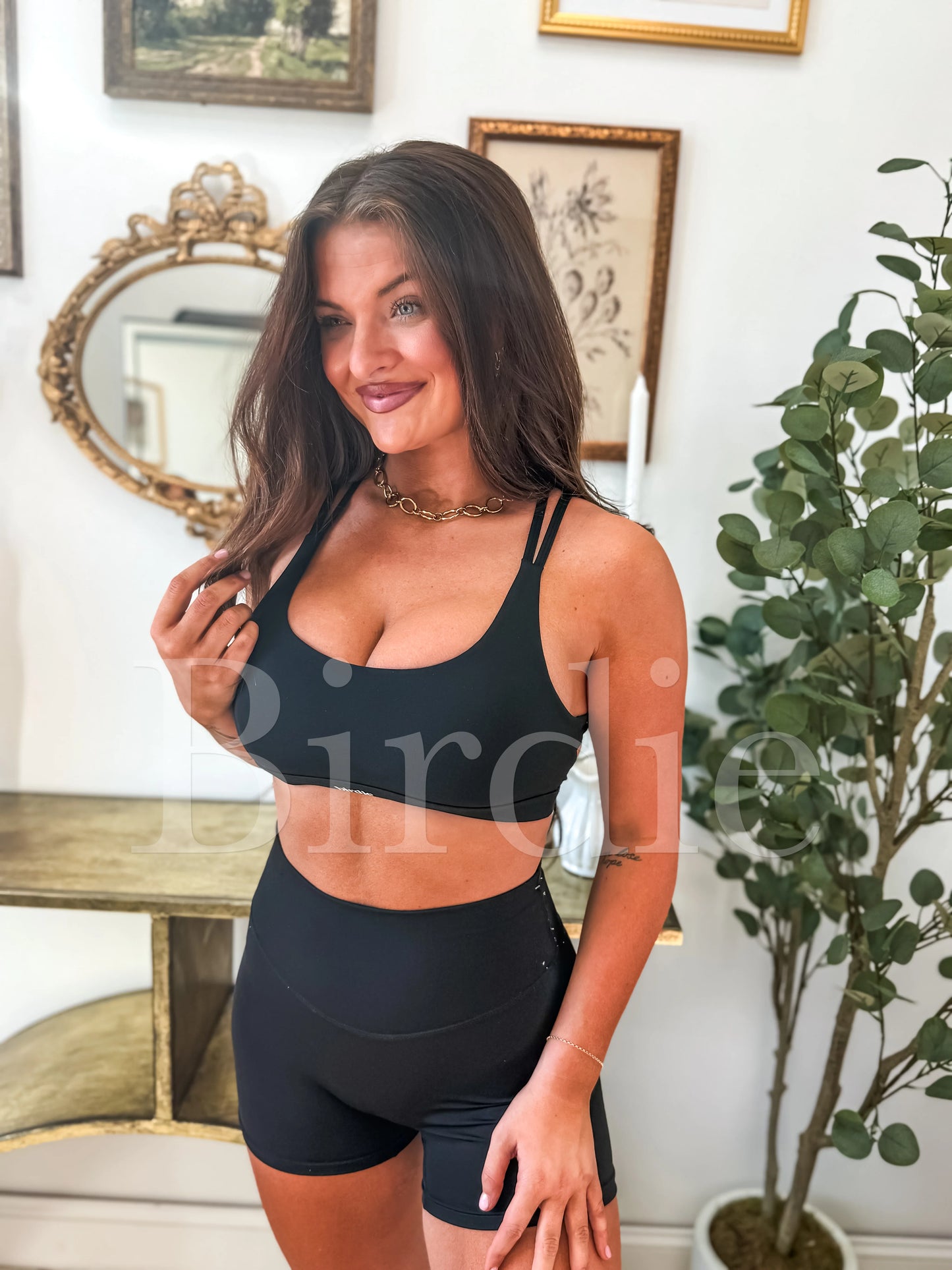Birdie Strappy Back Sports Bra in Black