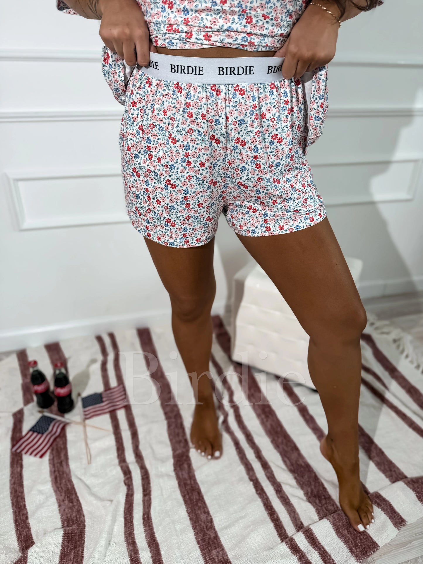 Birdie Tee Boxer Short Set in Patriotic Petals (Sold as Set)