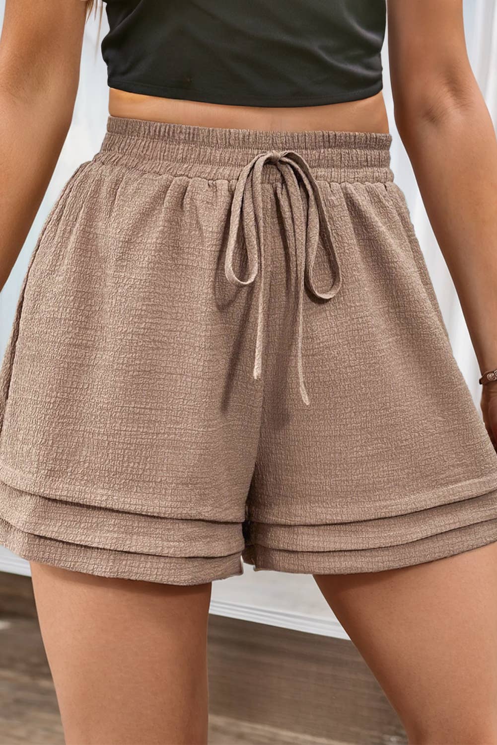 LDC Textured Tiered Edge High Waist Casual Shorts