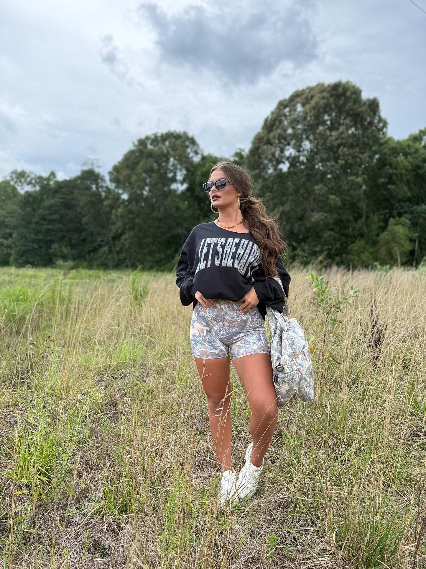 PREORDER Birdie Crossover Biker Shorts in Timber Haze Camo *final sale*