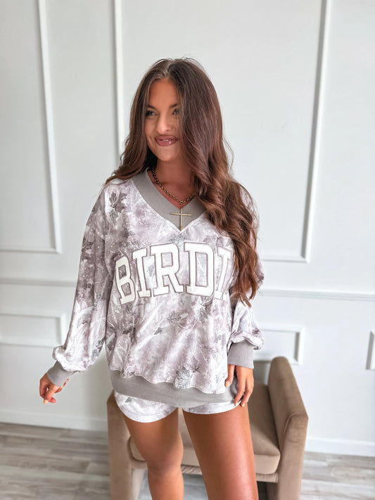 PREORDER Birdie V Neck Oversized Sweatshirt in Ashwood Camo