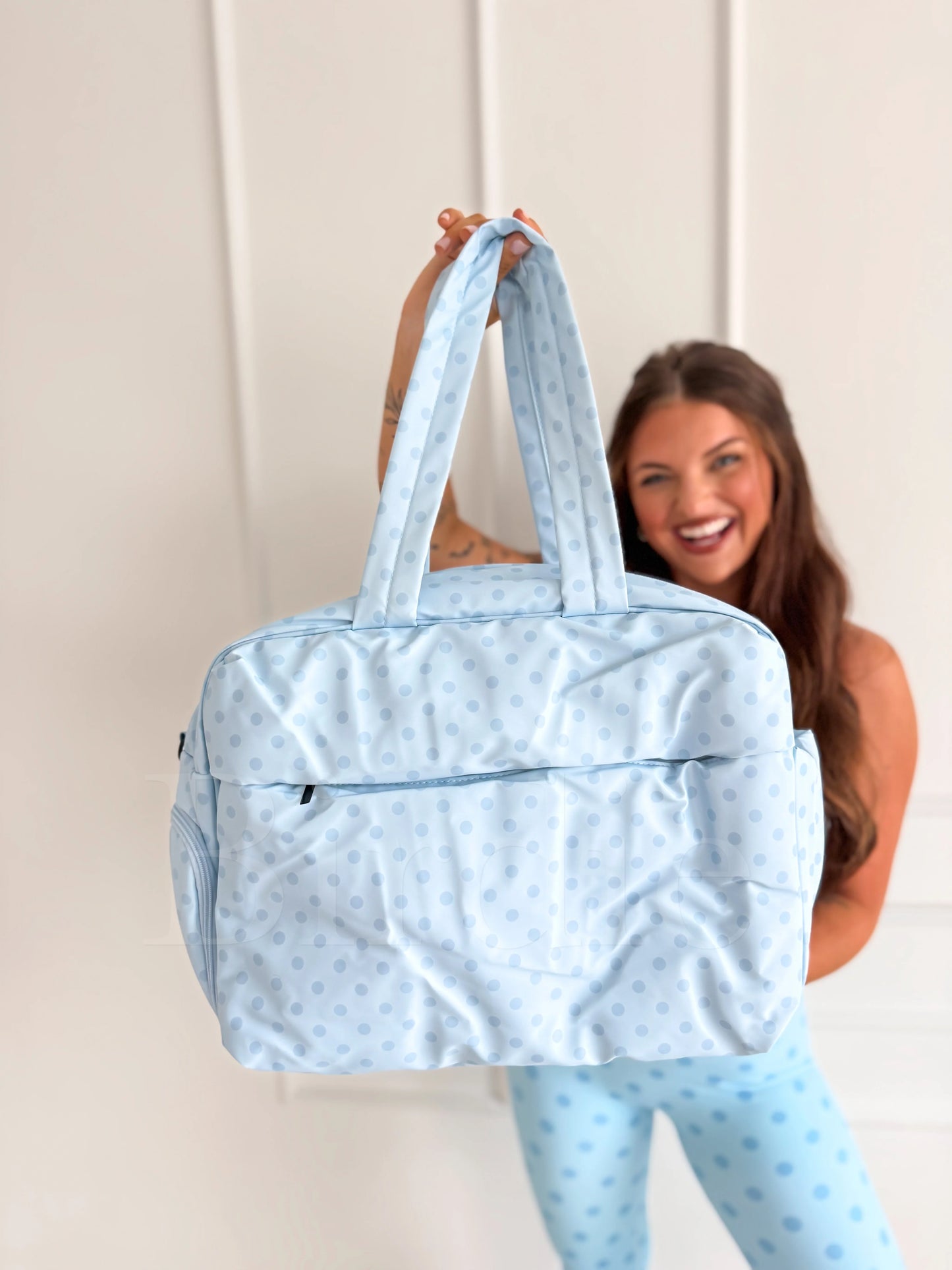 PREORDER Birdie Daily Hustle Duffle in Powder Blue Dot