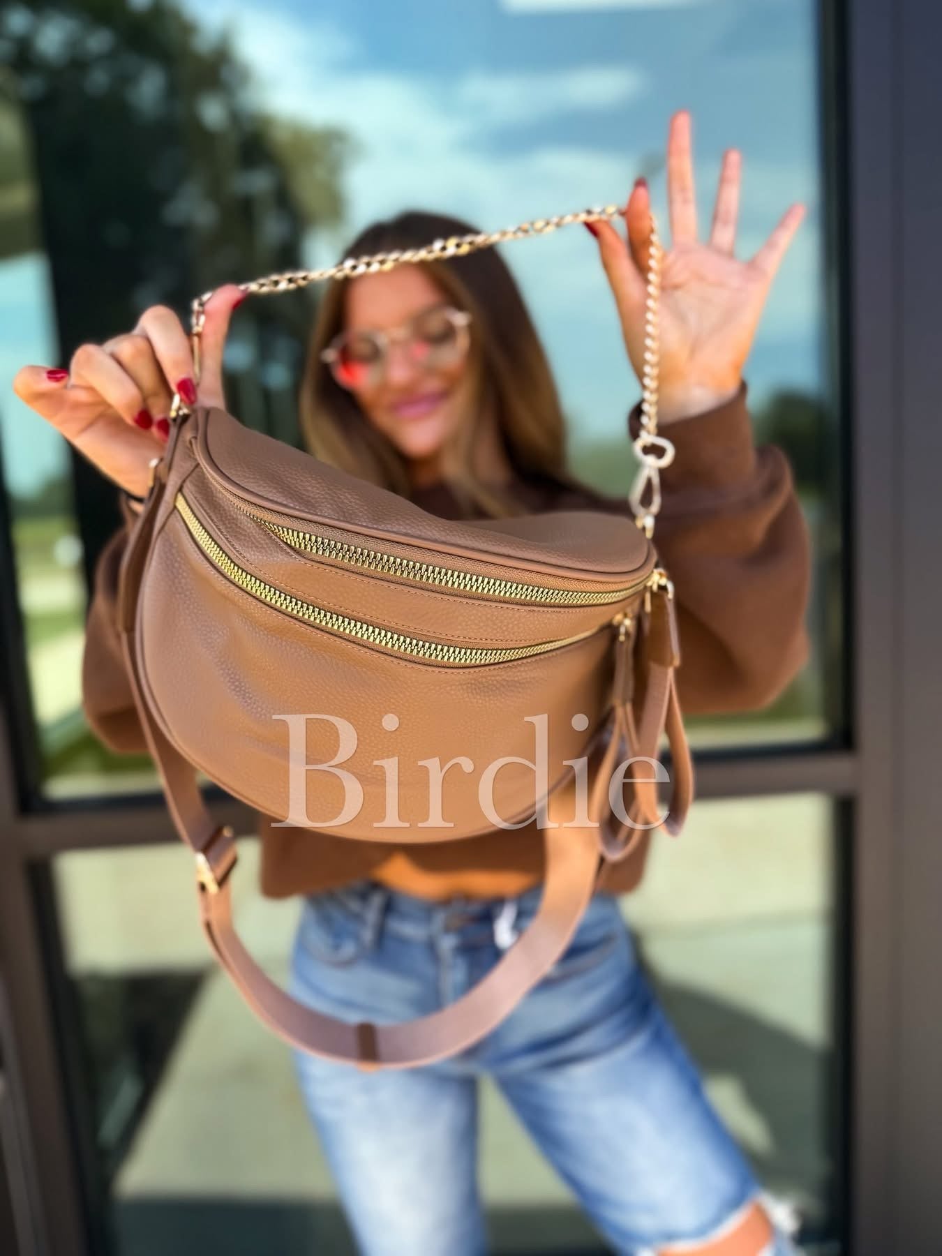 PRE-ORDER Birdie Camel Double Zipper Crossbody Bum Bag