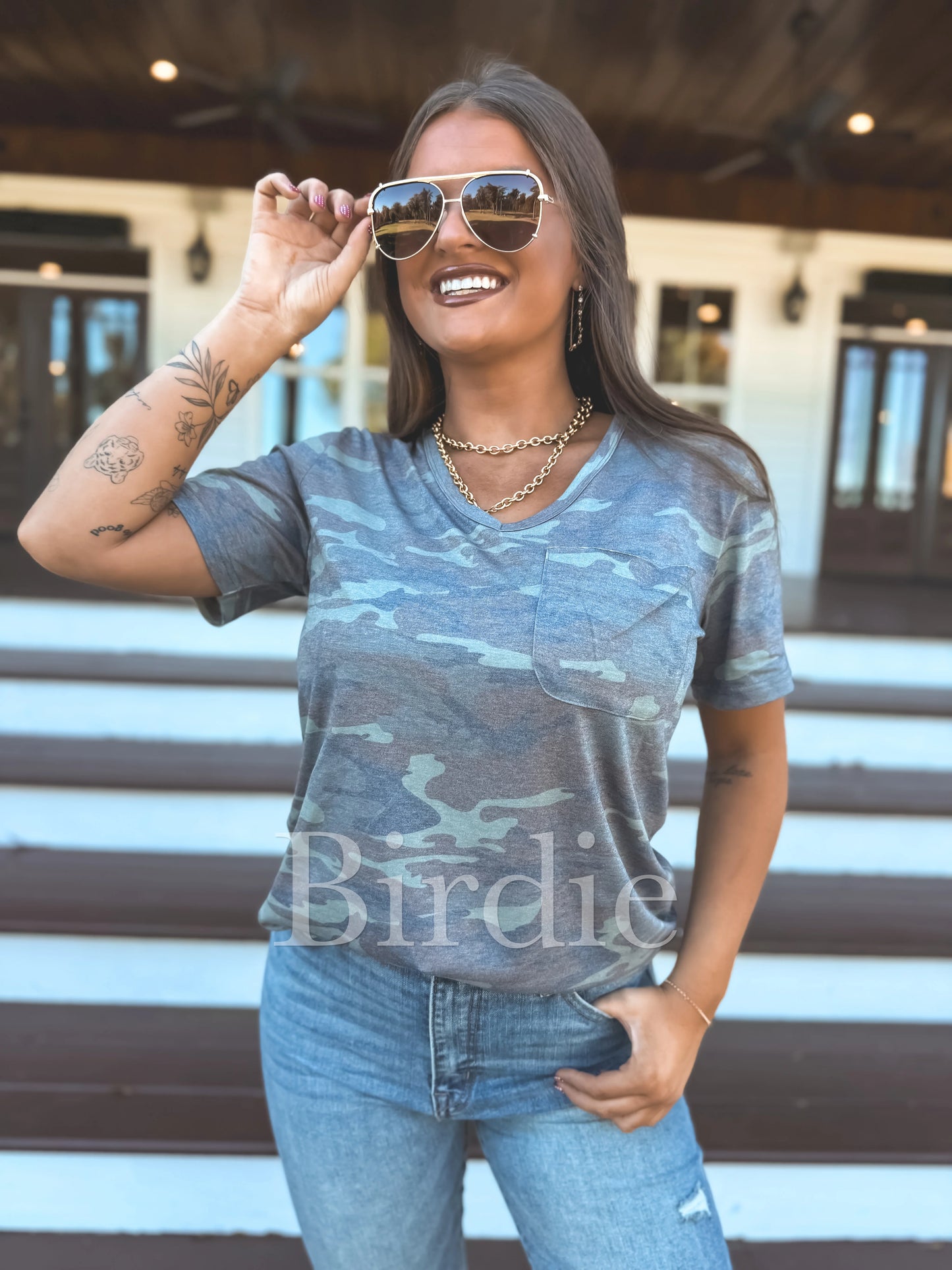 PREORDER Birdie Softstyle V-Neck Pocket Tee In Army Camo