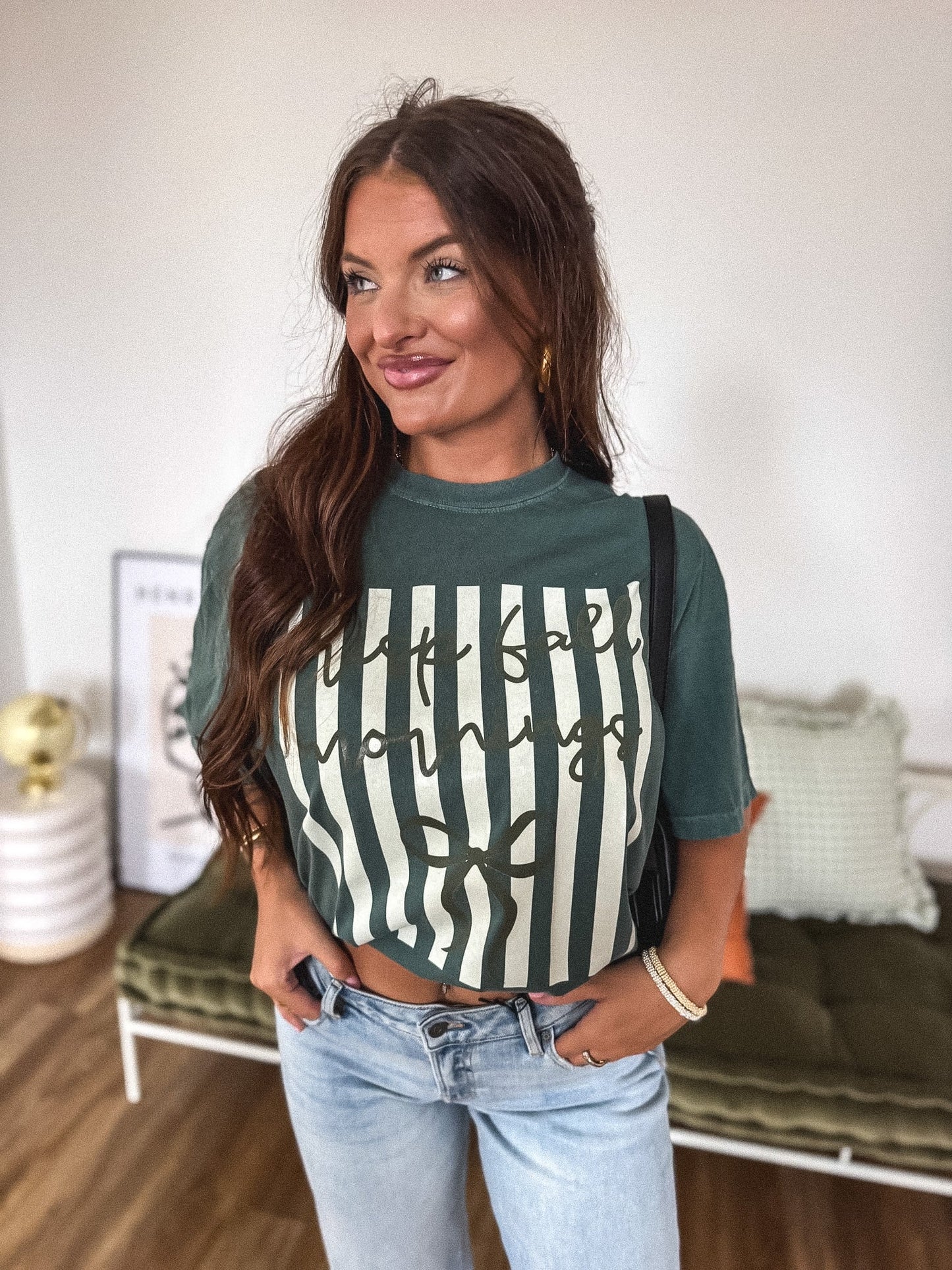 Crisp Fall Morning Graphic Tee on Blue Spruce *final sale*