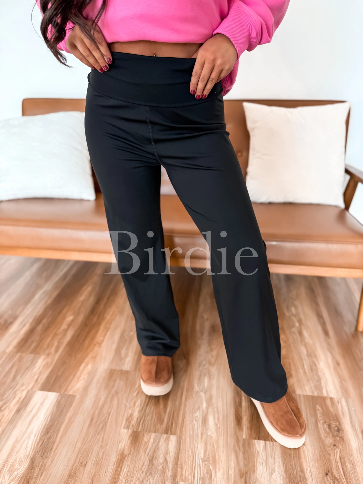 PREORDER Birdie Fold Over Band Active Yoga Pants in Black