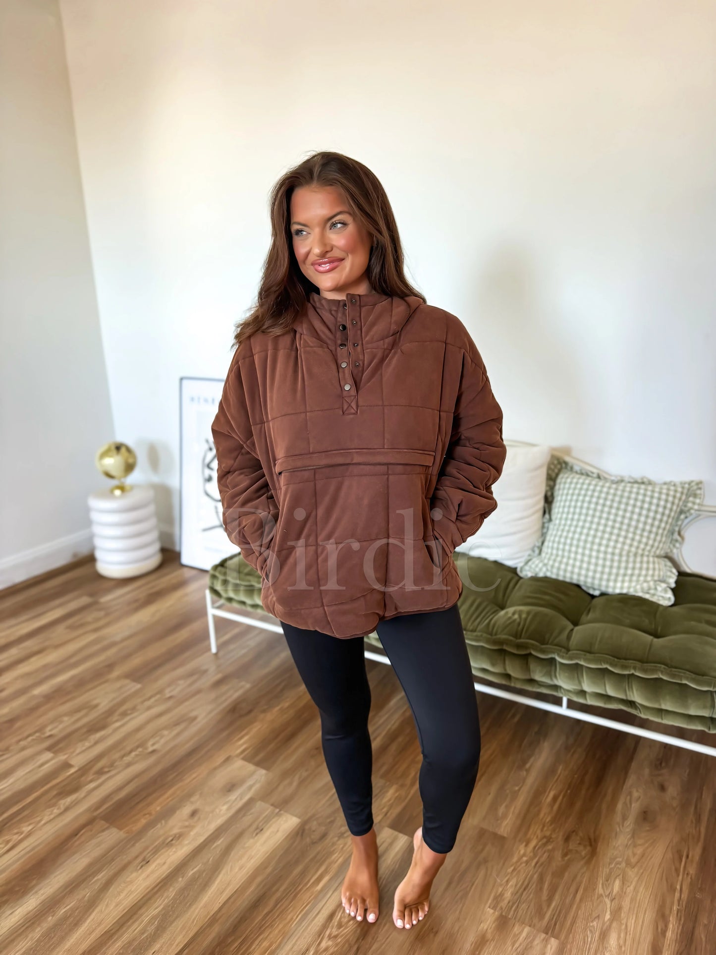 PREORDER Birdie Aspen Quilted Snap Pullover in Washed Cocoa