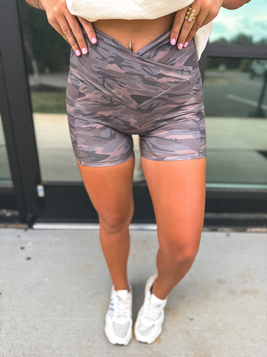 PREORDER Birdie Crossover Biker Shorts in Smoked Oak Camo *final sale*