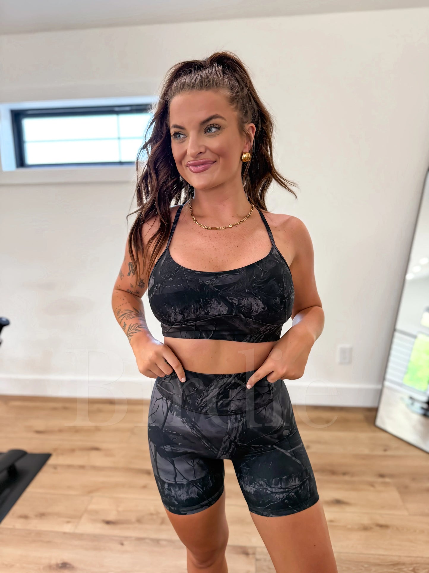 PREORDER Birdie Elevated Motion Biker Shorts in Carbon Camo