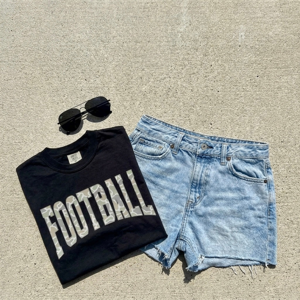 Duck Camo Football Graphic Tee on Black