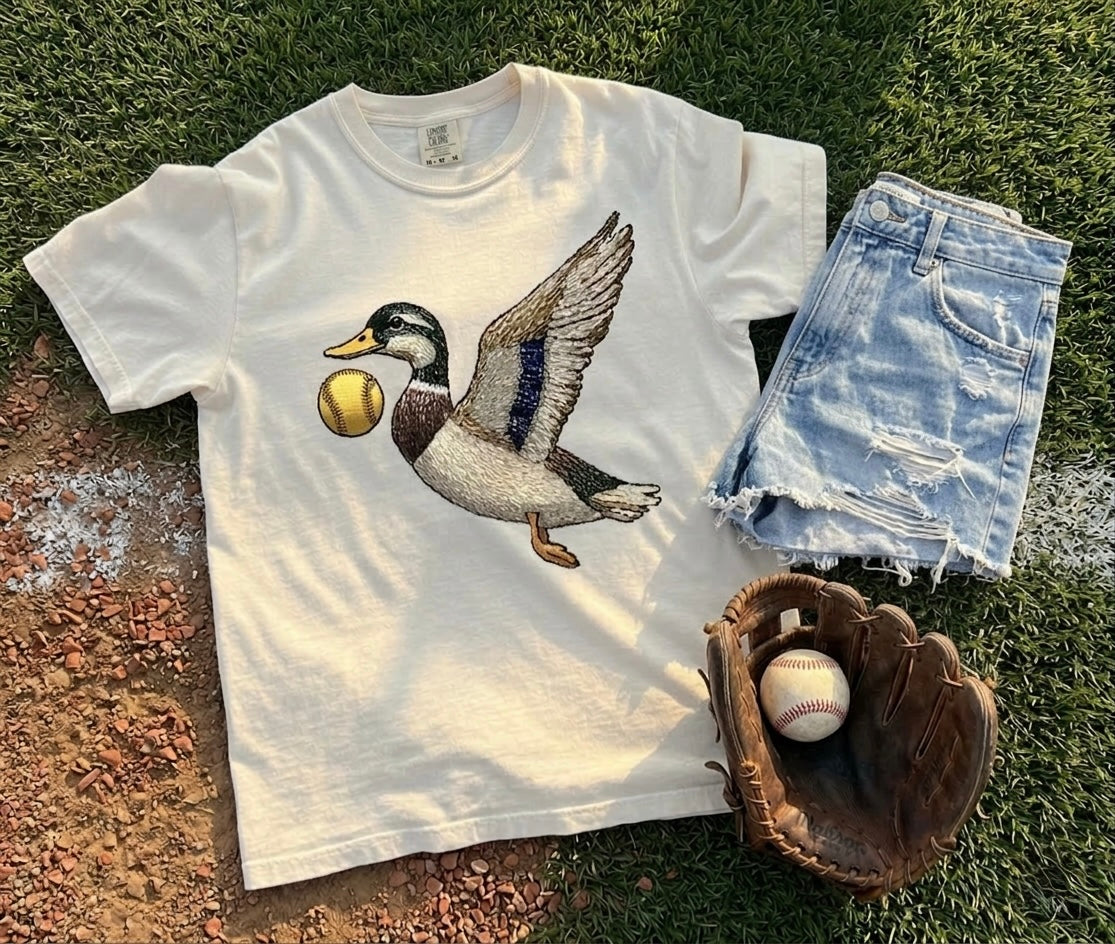 Faux Rhinestone Mallard Softball Graphic Tee on Ivory