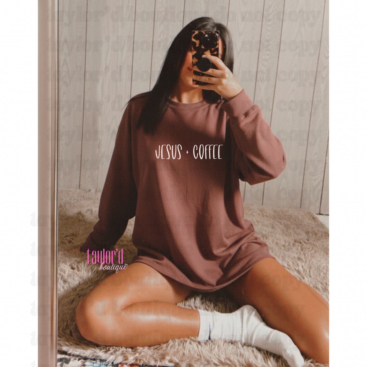 Jesus & Coffee On Chestnut Bella Canvas Long Sleeve Tee