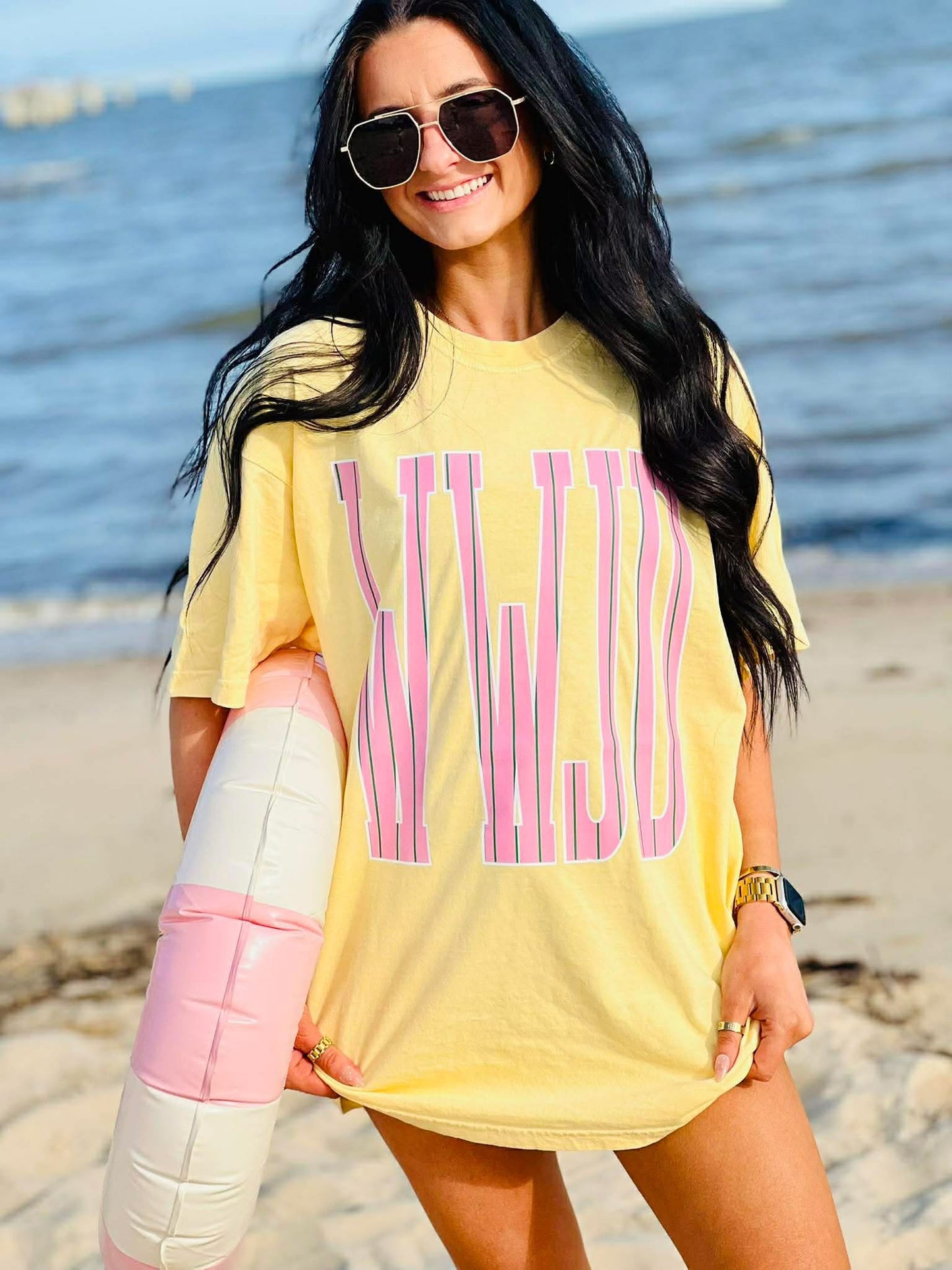 Oversized WWJD Graphic Tee on Butter