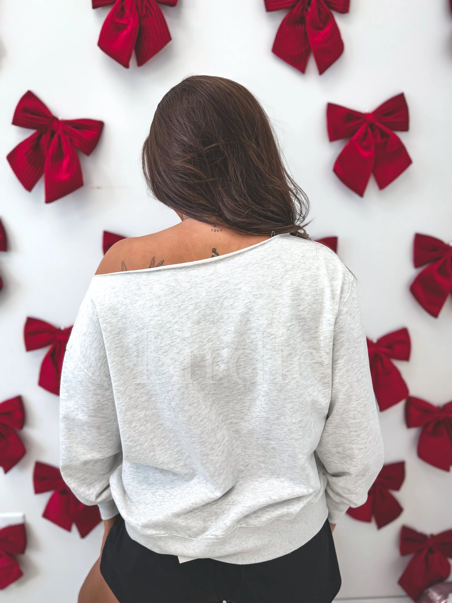 PREORDER Birdie Off Shoulder Slouchy Pullover in Light Gray