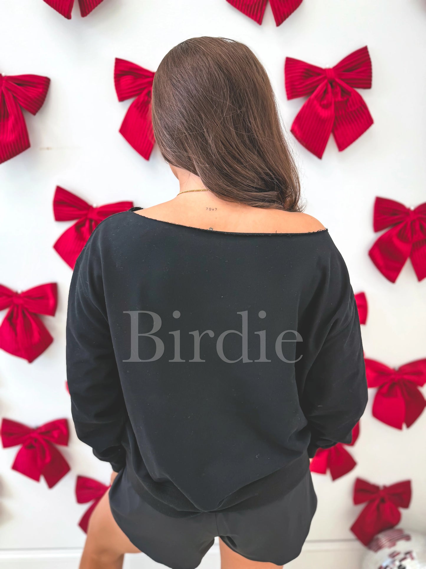 Birdie Off Shoulder Slouchy Pullover in Black