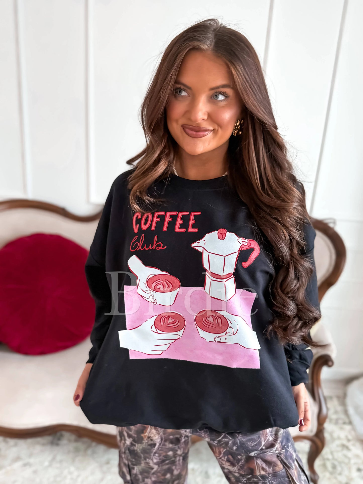 Coffee Club on Black Graphic Crewneck