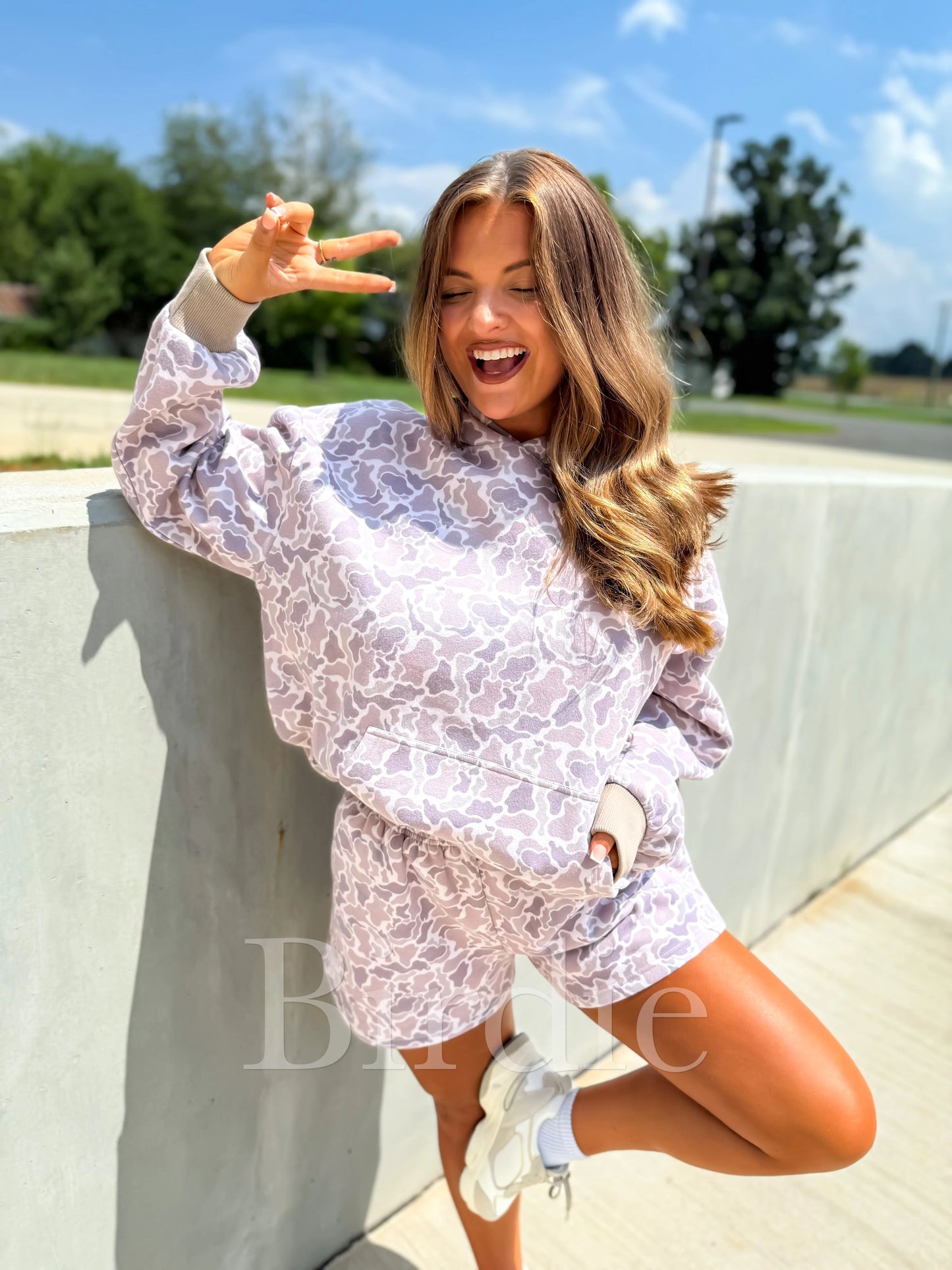PRE-ORDER Birdie Embroidered Let’s Be Happy Duck Camo Hoodie