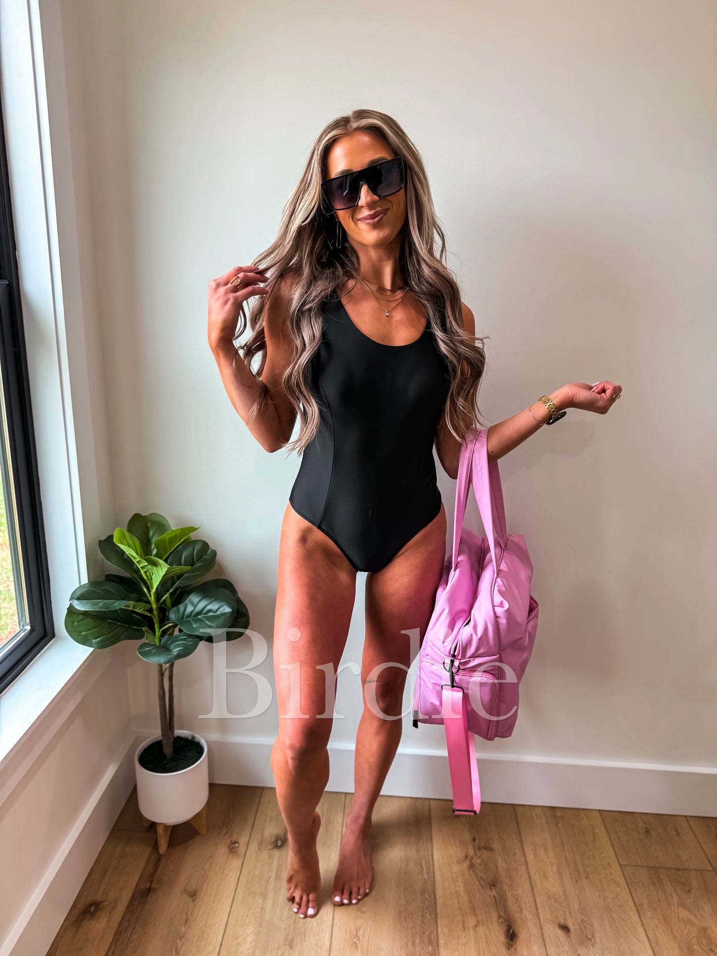 PREORDER Birdie Black Tide Ribbed Lace-Up One Piece Swimsuit
