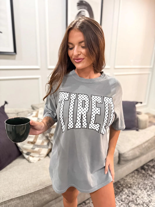 Polka Dot Tired Graphic Tee on Gray