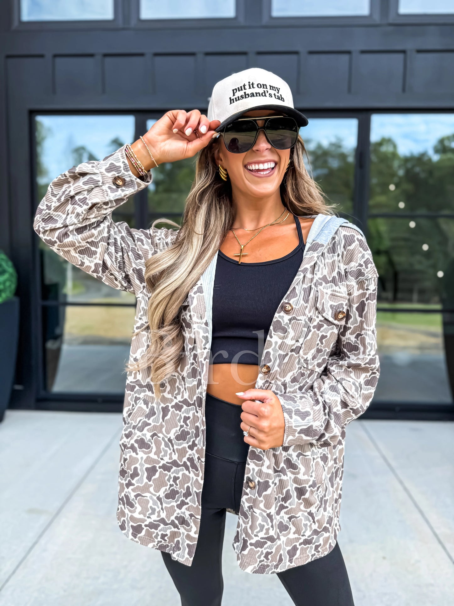 Birdie Ribbed Shacket With Gray Hood In Duck Camo