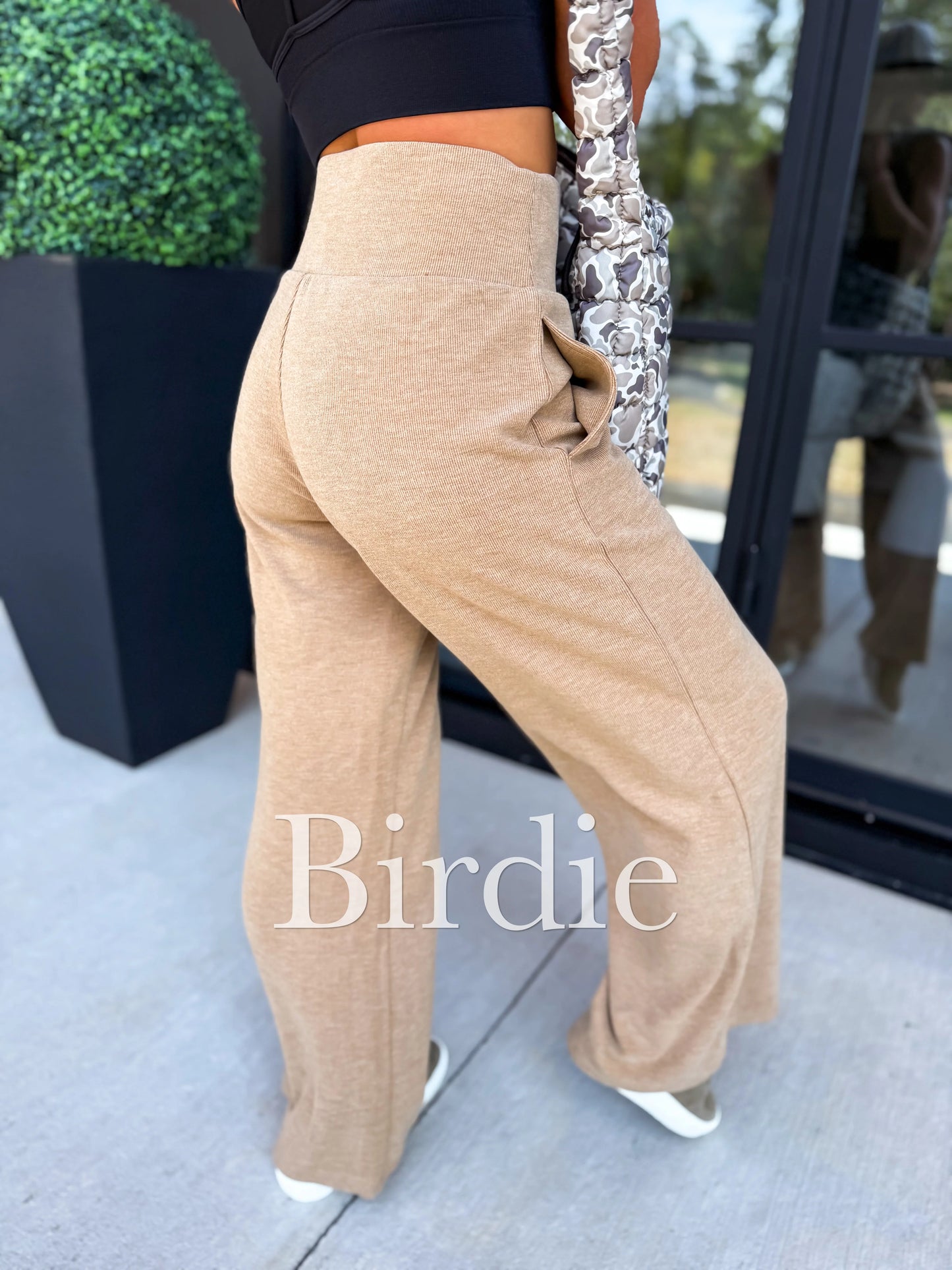 PRE-ORDER Birdie Ribbed Wide Leg Pants With Tummy Control