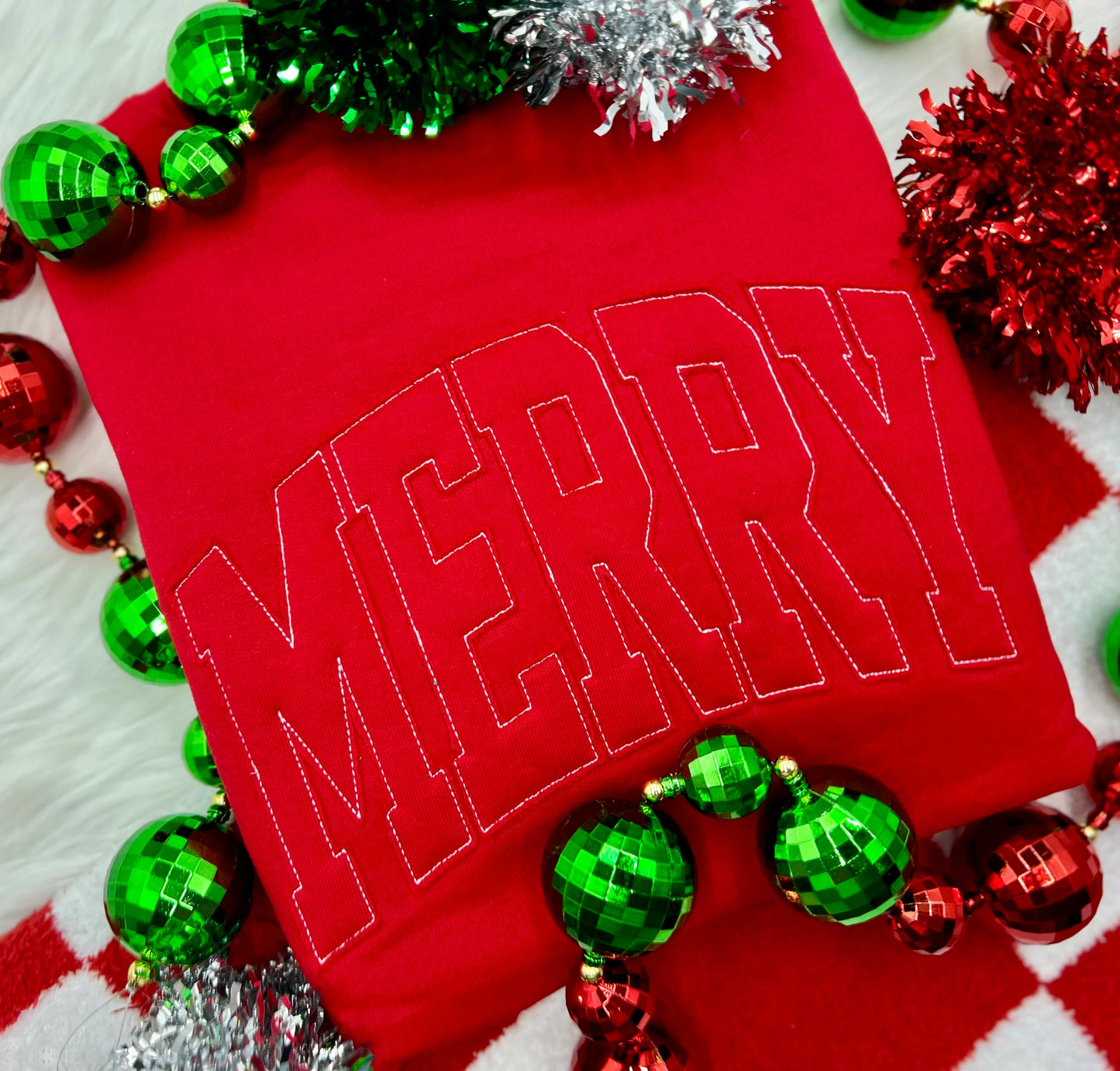 PREORDER Merry Raggy— Red Theme Embroidered/ Appliqué Crewneck Pullover