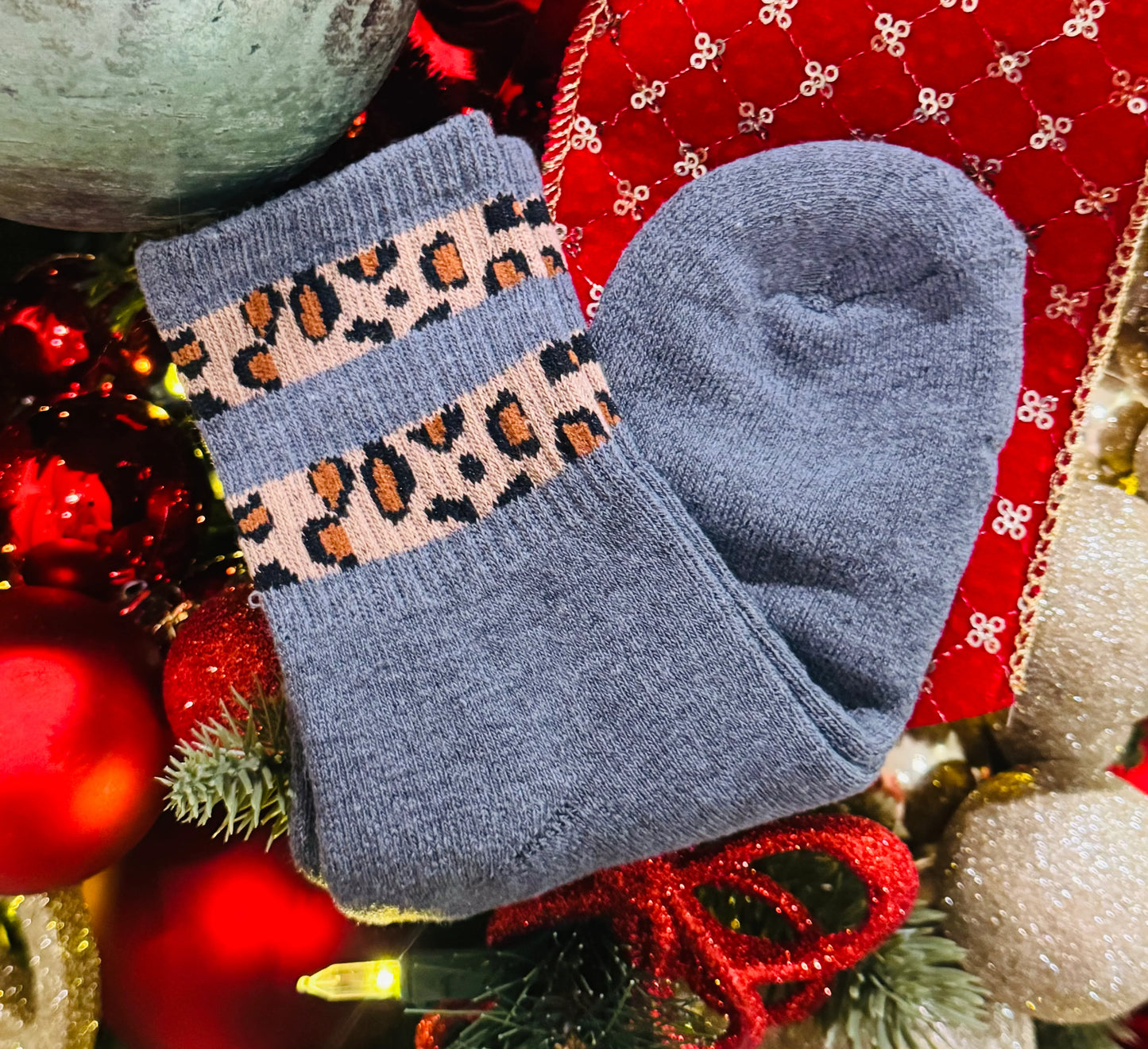 Gray Leopard Striped Winter Socks