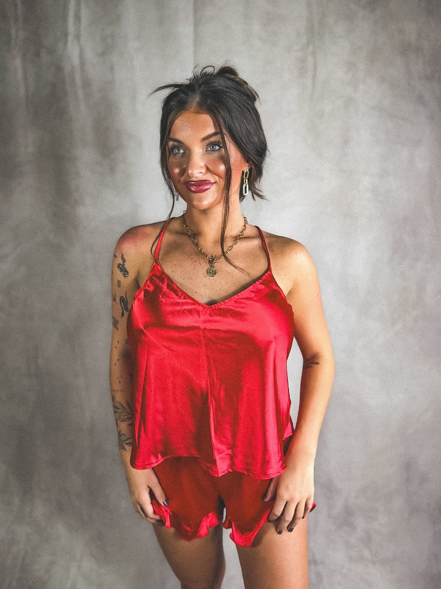 PREORDER Birdie Satin Sweetheart Set in Ruby (Sold as Set)