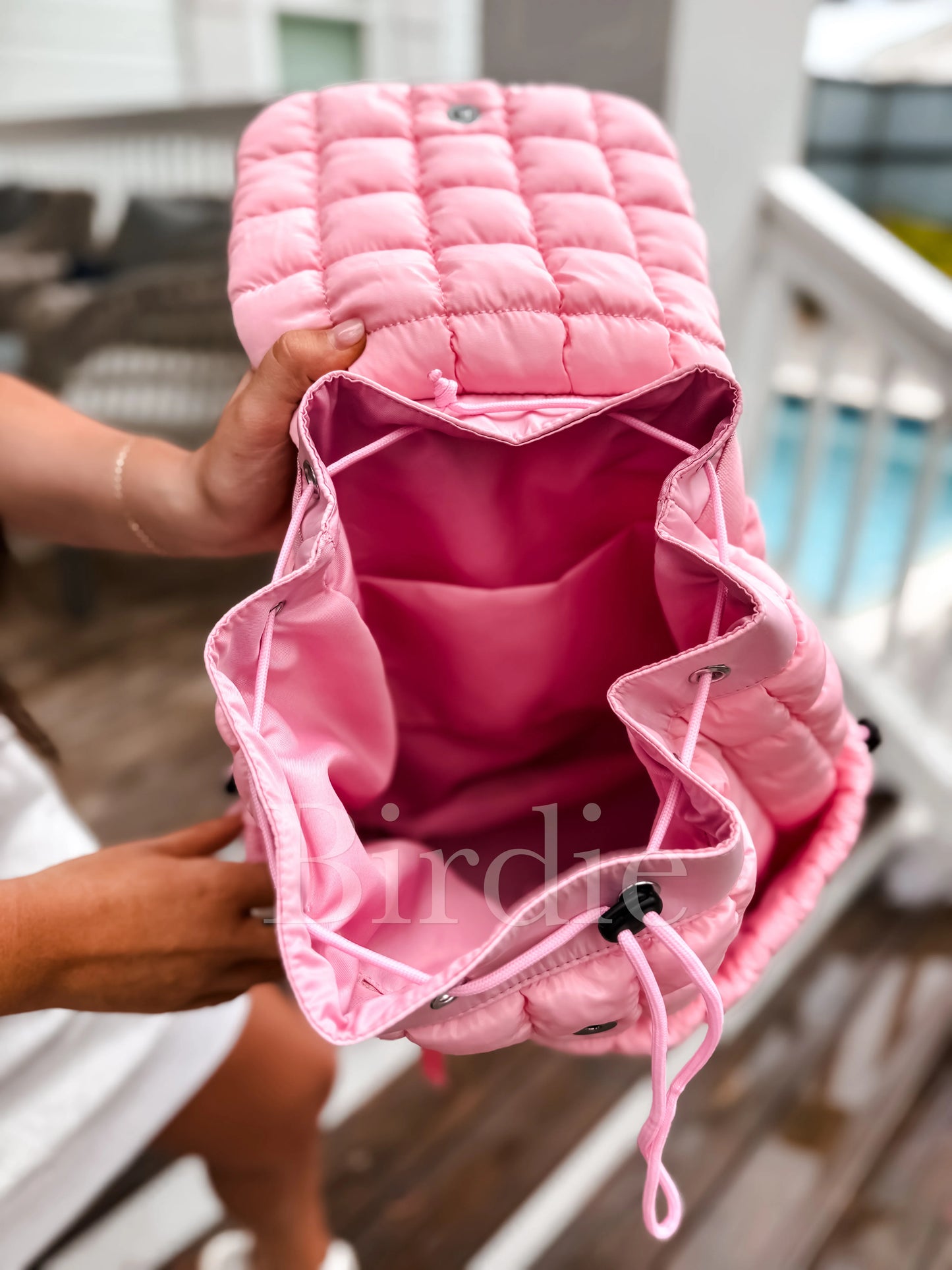Birdie Quilted Backpack in Pink