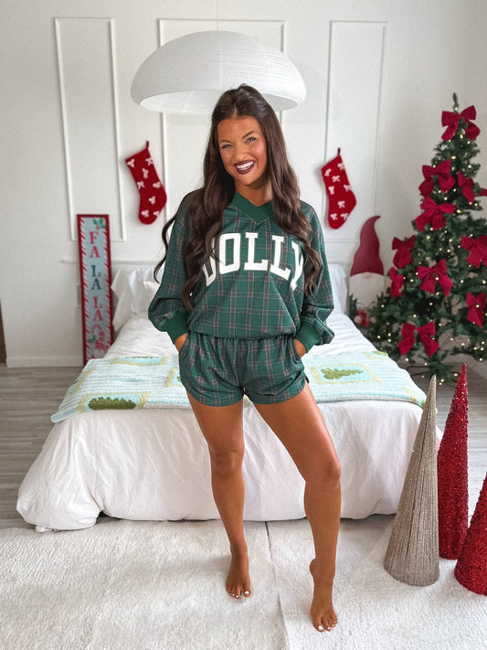 PREORDER Birdie V Neck Jolly Oversized Sweatshirt in Pinecrest Plaid