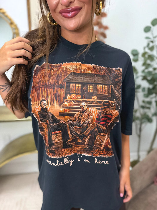 Mentally I’m Here Halloween Boys Graphic Tee on Black *final sale*