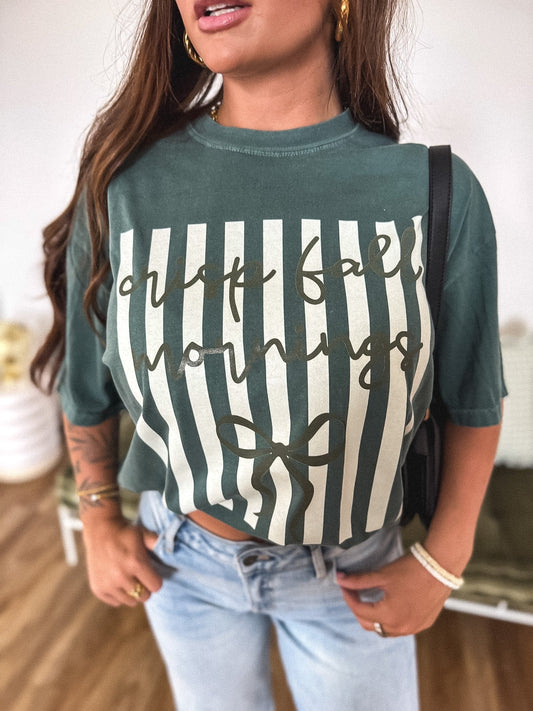 Crisp Fall Morning Graphic Tee on Blue Spruce *final sale*