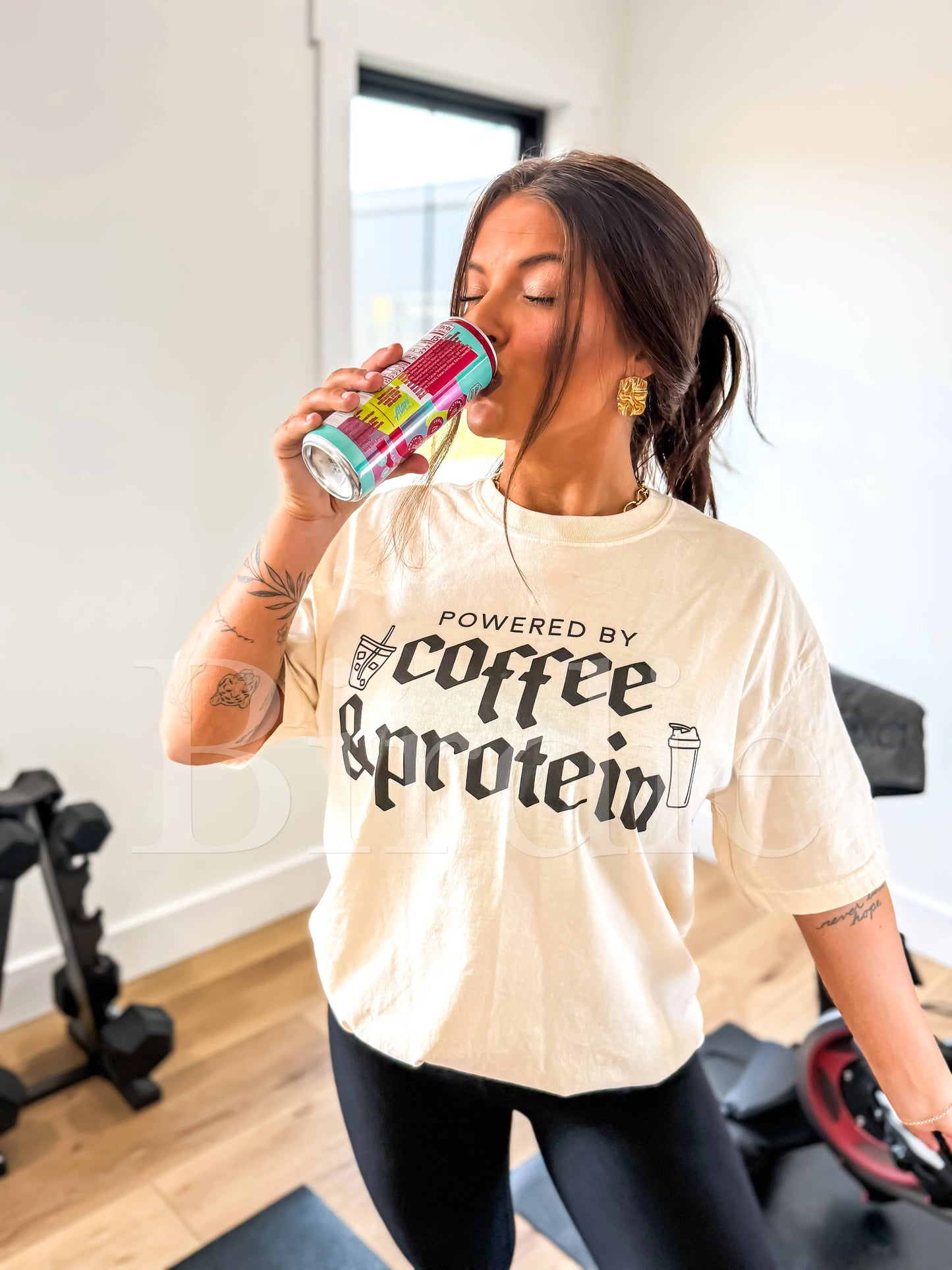 Coffee and Protein Graphic Tee on Ivory