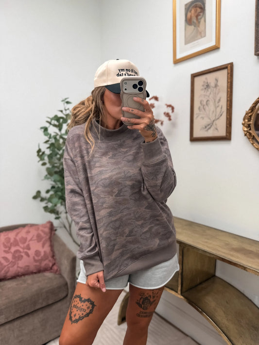 PREORDER Birdie The Ridge Mock Neck in Smoked Oak Camo