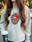 Gingham Teddy Bear Frame Embroidery Crewneck Pullover