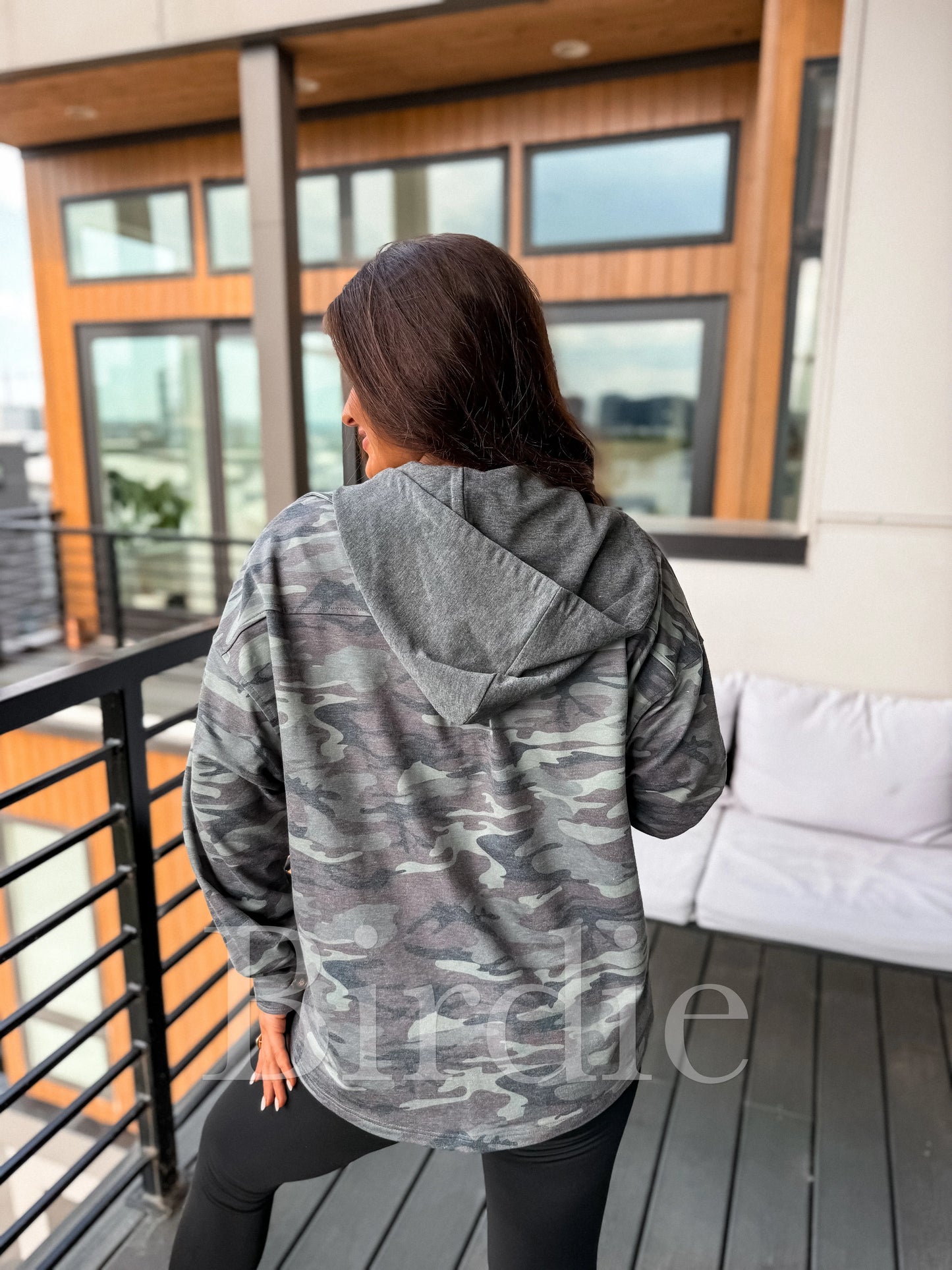 PREORDER Birdie Hooded Shacket in Army Camo