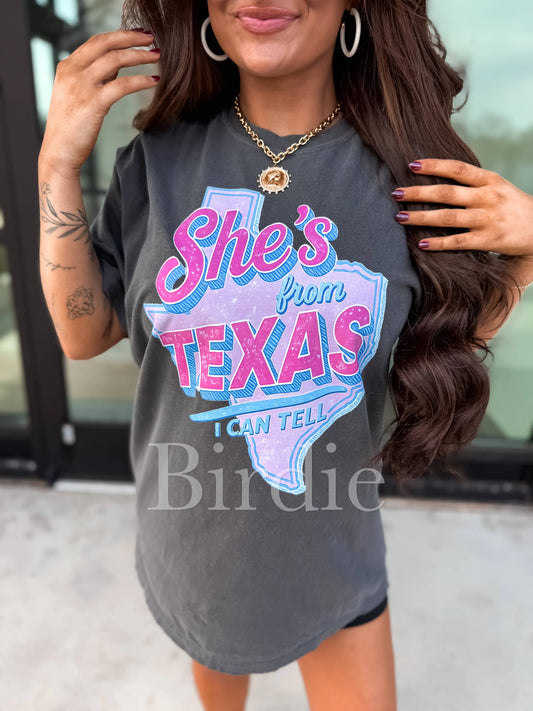 She’s From Texas Pink + Blue Graphic Tee on Pepper