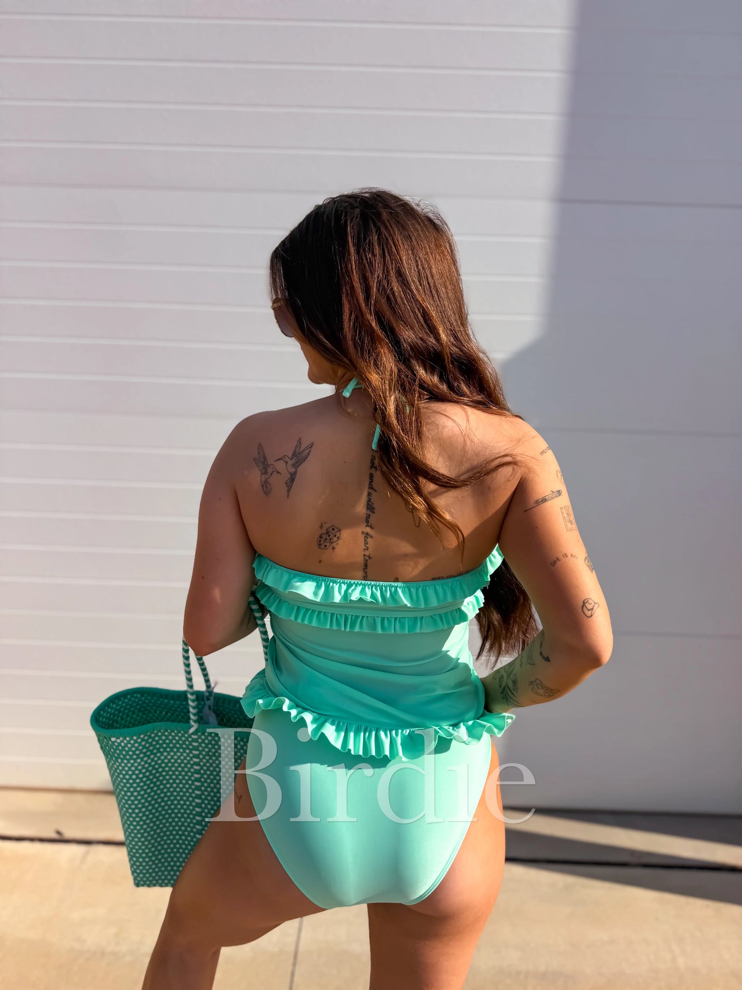 Birdie Ruffle Me Darling Tankini Swimsuit in Mint Julep (Sold as Set)
