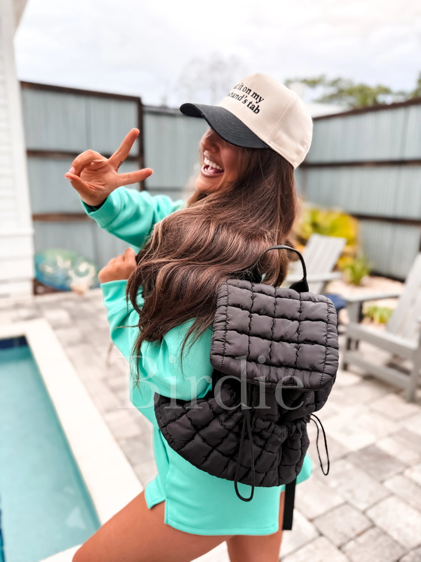 Birdie Quilted Backpack in Black