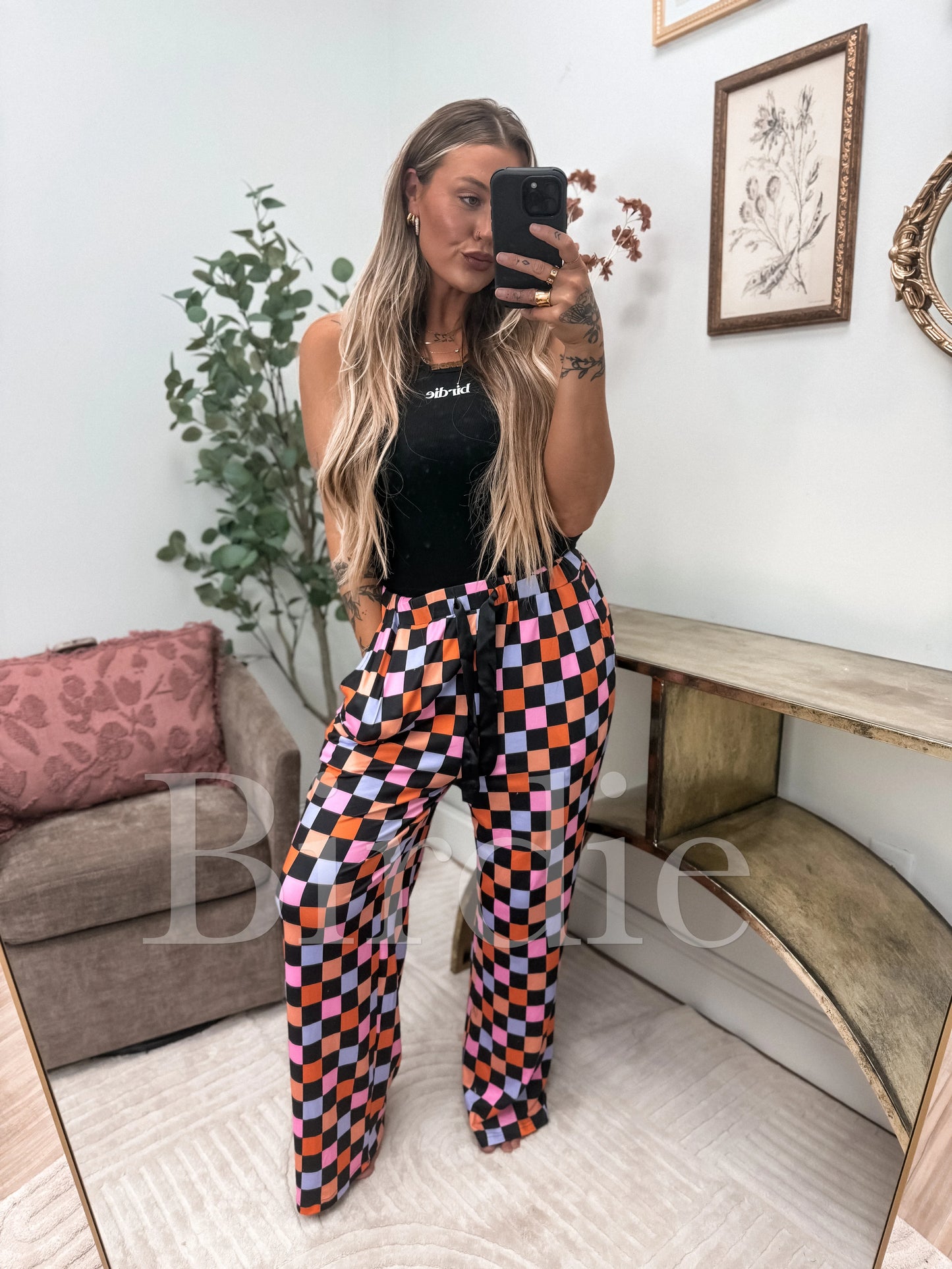 Birdie Stretchy Lounge Pants 2.0 in Candy Corn Checkered
