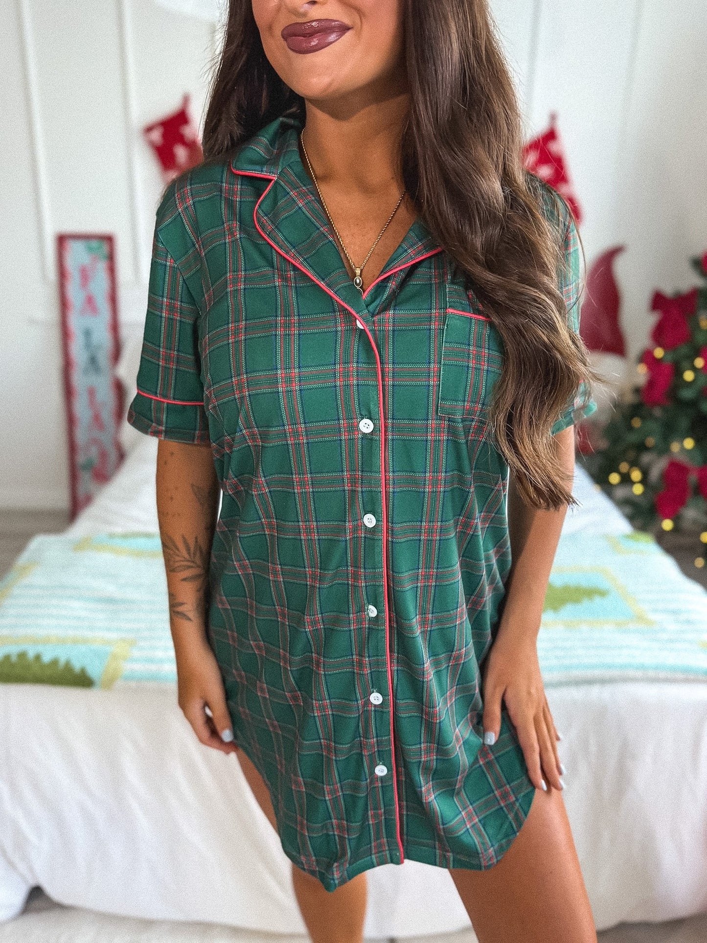PREORDER Birdie Tee Sleep Dress in Pinecrest Plaid