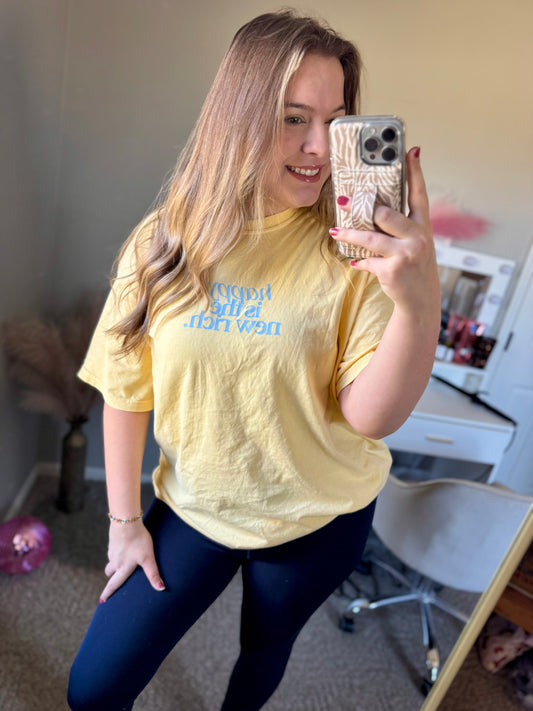 Happy Is The New Rich Graphic Tee on Butter
