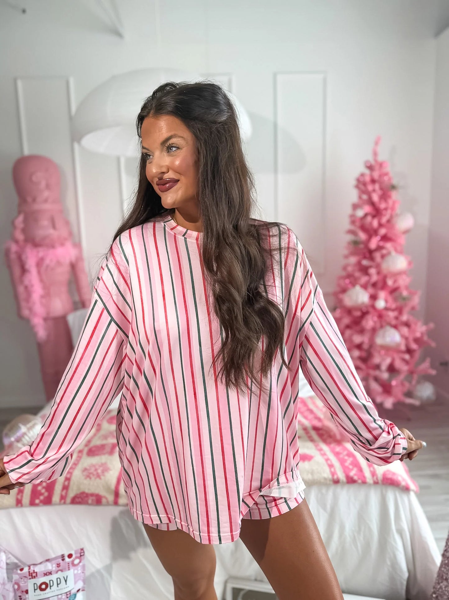 PREORDER Birdie Two Piece Long Sleeve Boxer Set in Sugar Plum Stripe (Sold as Set)