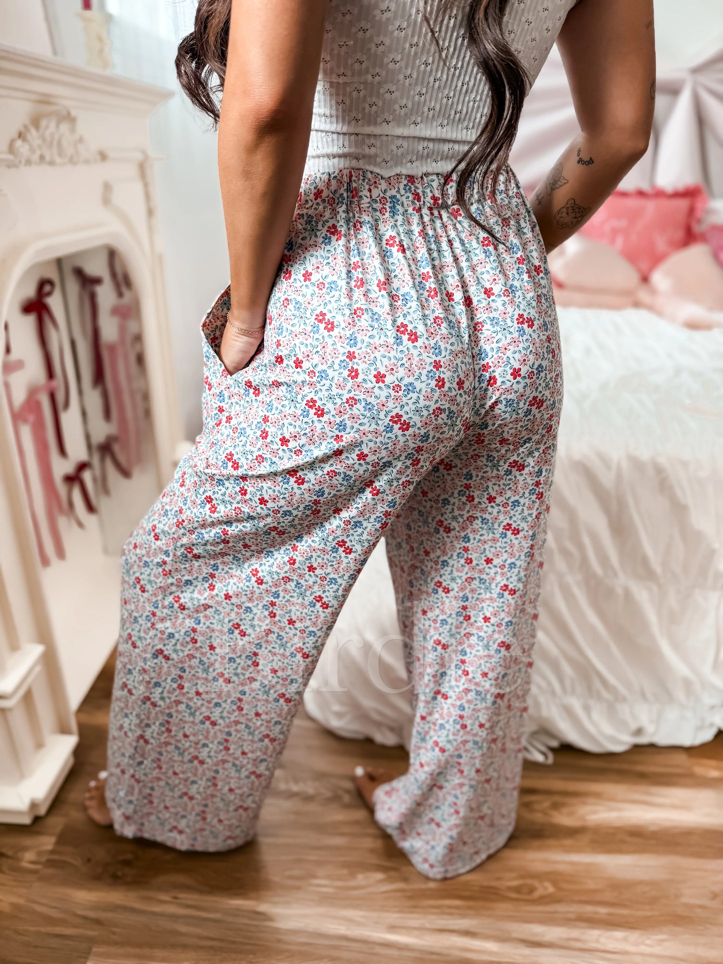 Birdie Stretchy Lounge Pants in Patriotic Petals