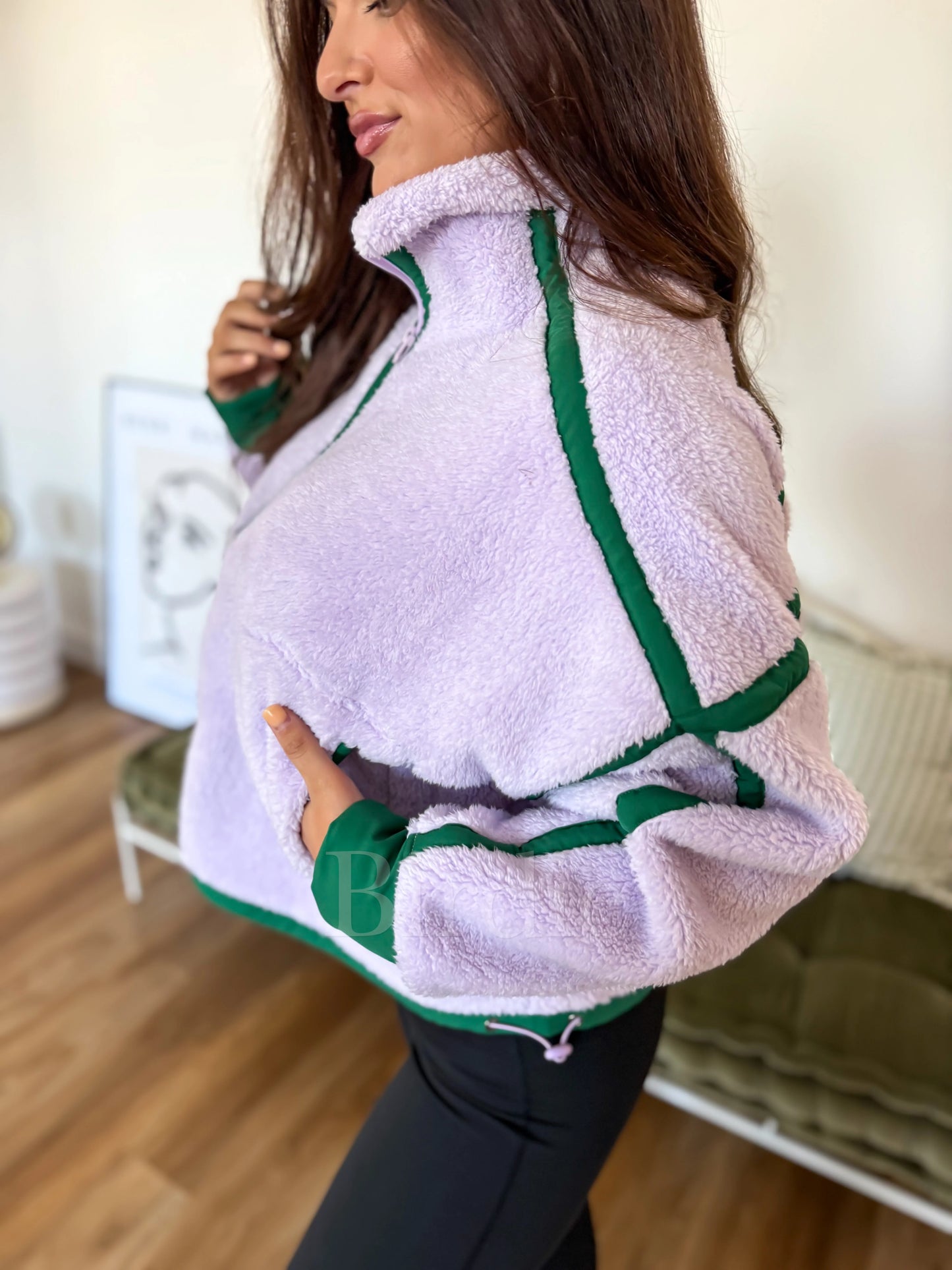 PREORDER Birdie Boxy Bliss Half-Zip in Lilac & Green