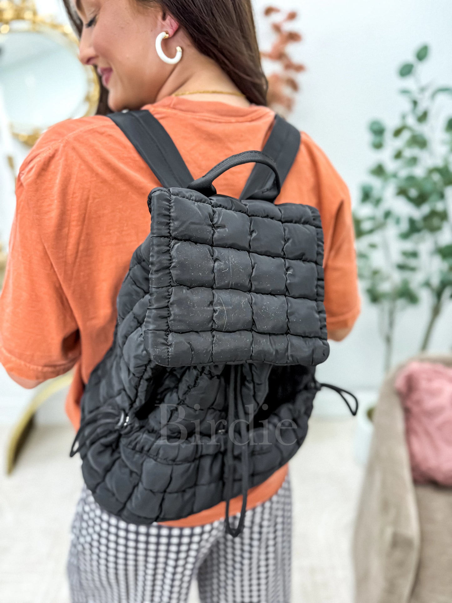 Birdie Quilted Backpack in Black