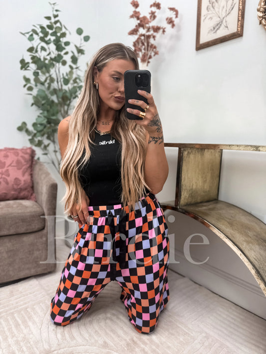 Birdie Stretchy Lounge Pants 2.0 in Candy Corn Checkered